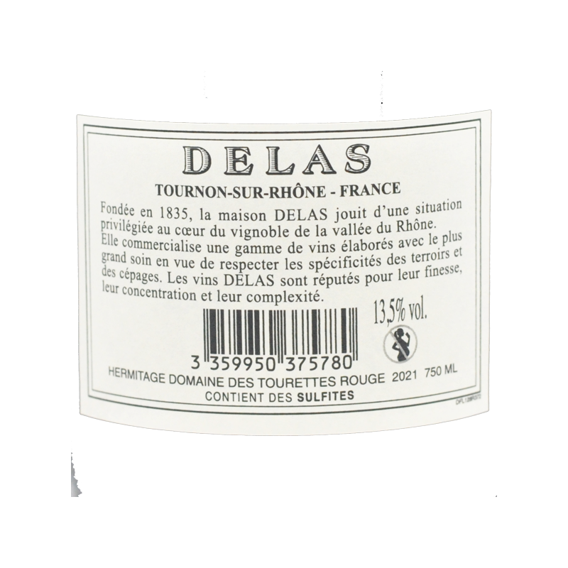 Domaine des Tourettes Delas Hermitage rouge 2021 Cru Rhône nord